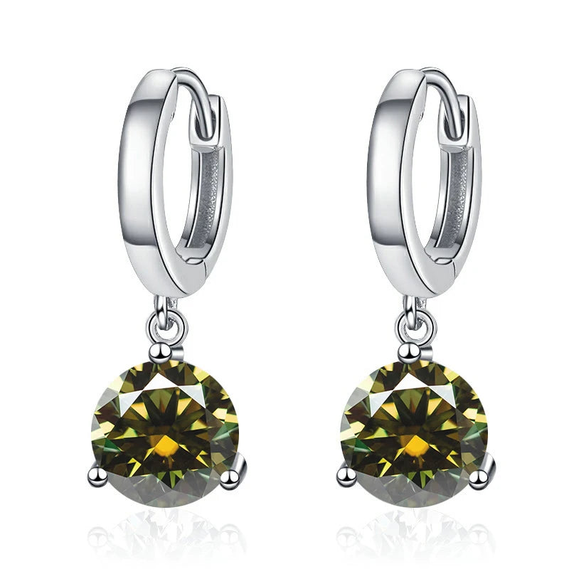 Colorful Solitaire Moissanite Hoop Drops in Sterling Silver — Yellow-Green