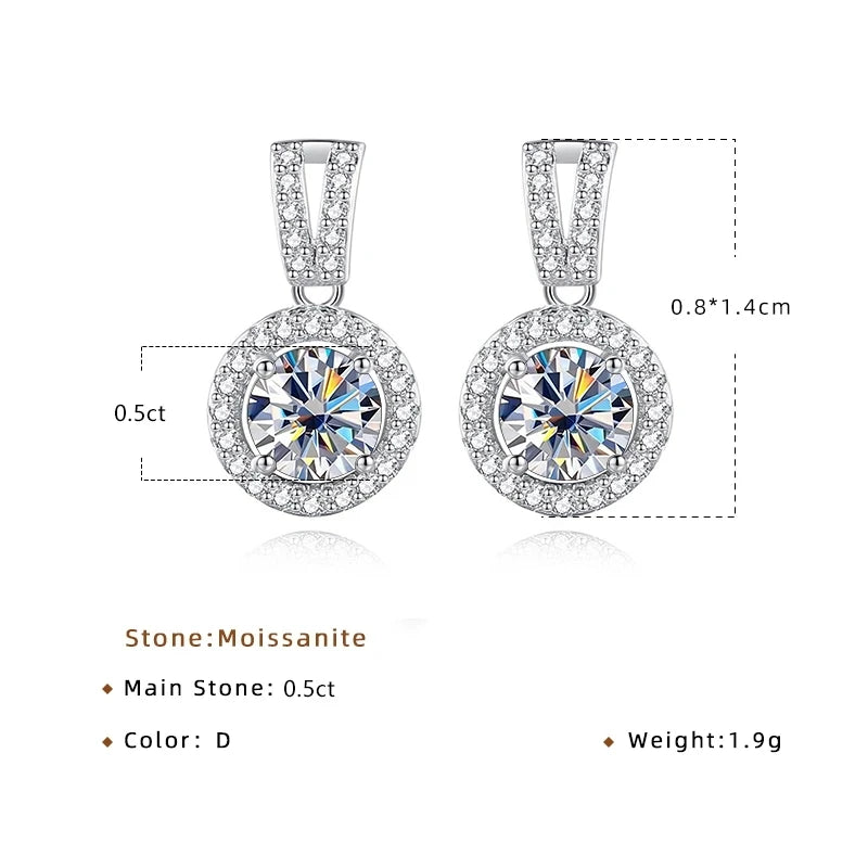 Colored Halo Moissanite Necklace & Drop Earrings Set in Silver — Earring size guide