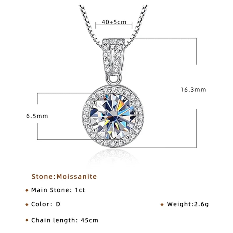 Colored Halo Moissanite Necklace & Drop Earrings Set in Silver — Pendant size guide