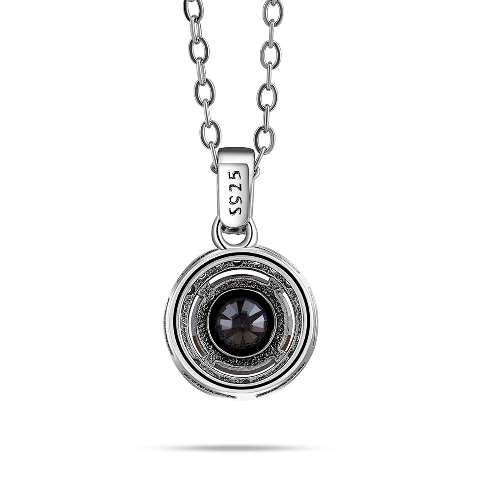 Colored Halo Moissanite Necklace & Drop Earrings Set in Silver — Pendant reverse