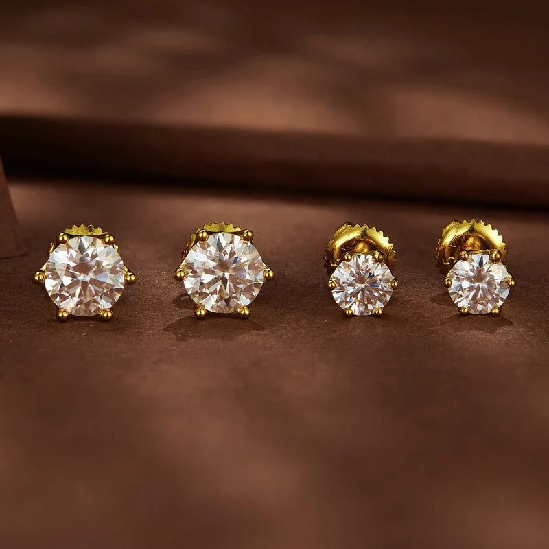 Round Moissanite Screw-Back Stud Earrings in Silver — Gold-tone size comparison