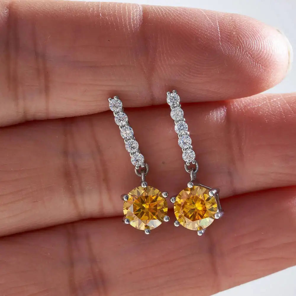 Colorful Moissanite Bar Drop Earrings in Sterling Silver — Golden Yellow drop pair