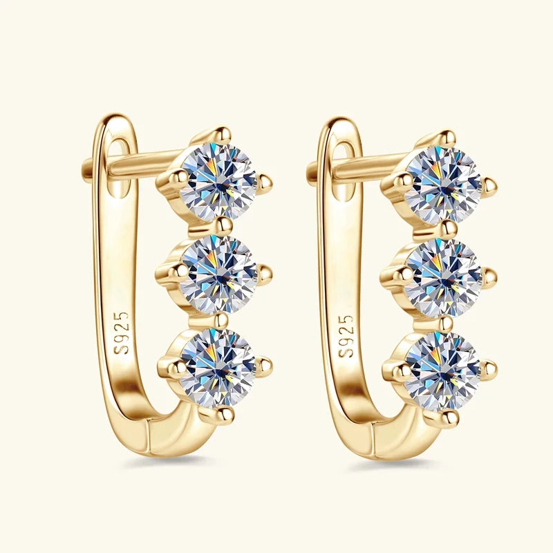 Moissanite Y Necklace & Three-Stone Hoop Earrings in Silver — Gold-tone hoop fronts
