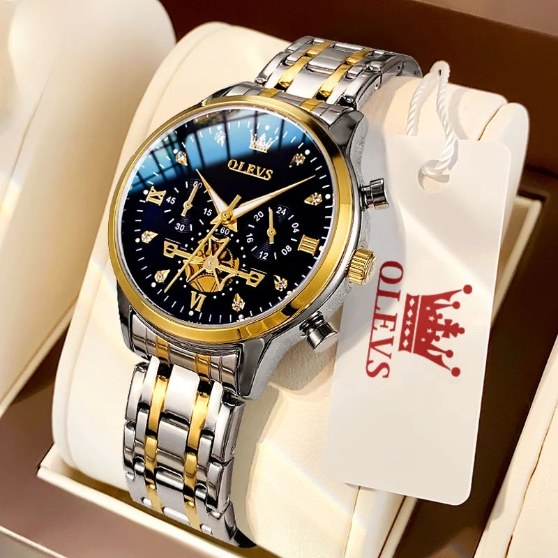 Women's Multifunction Quartz Bracelet Watch — Two Tone / Black Dial — BandsCo Straps