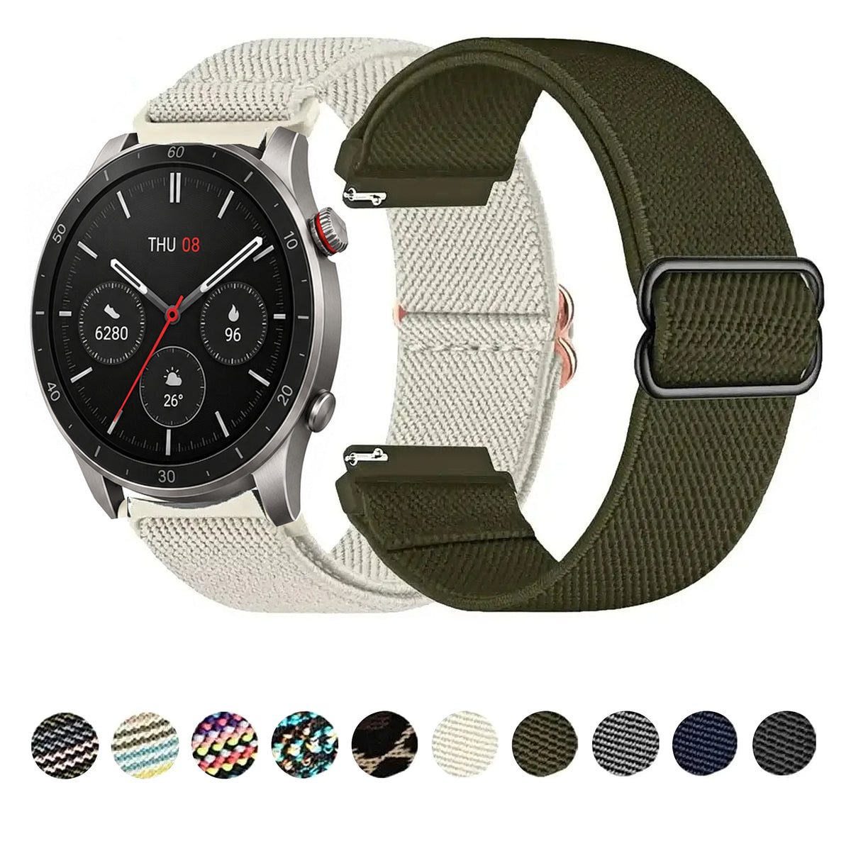 Amazfit compatible Patterned stretch nylon band with slider