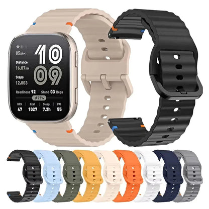 Amazfit compatible Ribbed silicone band with matching buckle