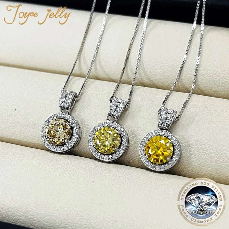 Colored Halo Moissanite Necklace & Drop Earrings Set in Silver — Yellow color comparison