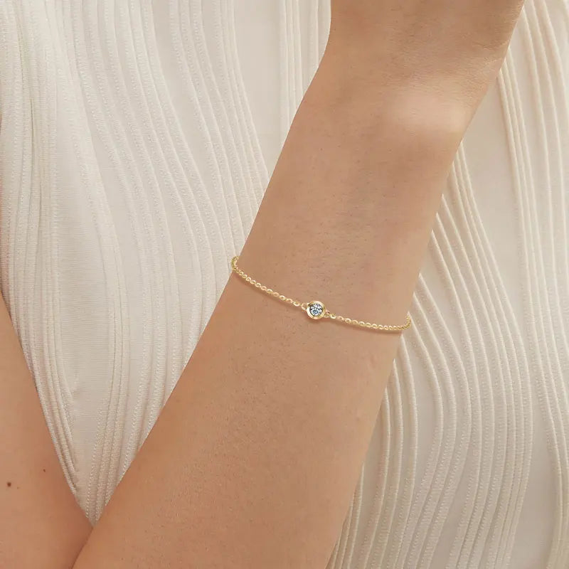 Bezel Moissanite Necklace, Bracelet & Stud Earring Set - Bracelet on wrist
