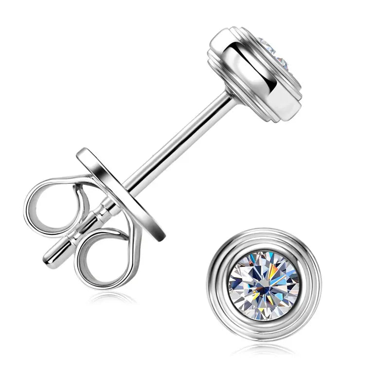 Bezel Moissanite Necklace, Bracelet & Stud Earring Set - Bezel stud front and side