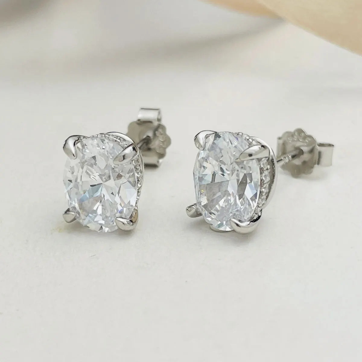 Oval Moissanite Stud Earrings in Sterling Silver — Large oval pair