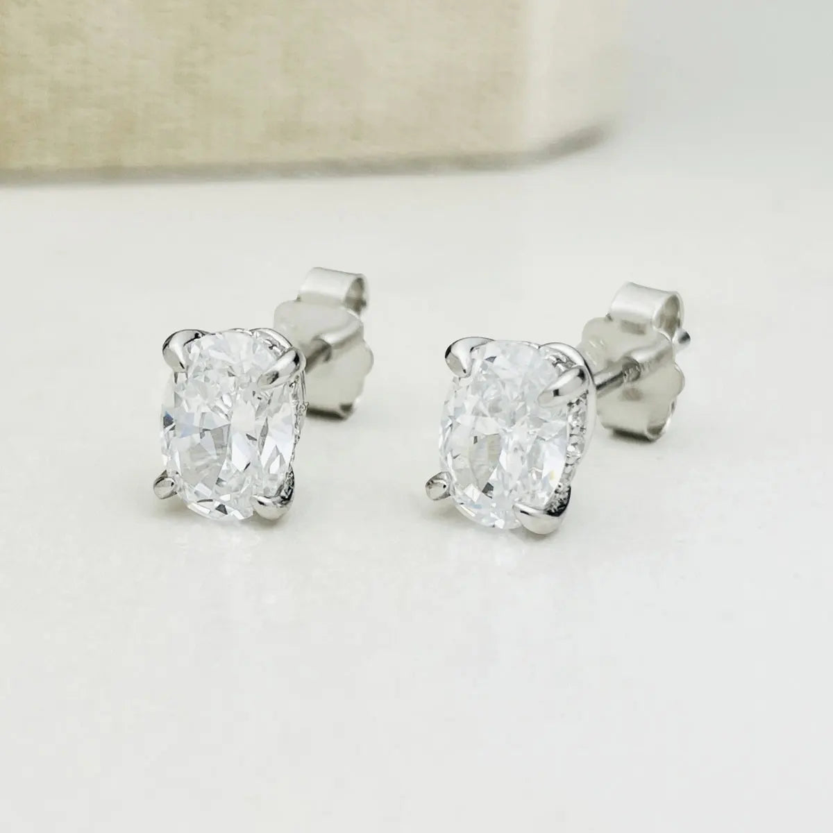 Oval Moissanite Stud Earrings in Sterling Silver — Small oval pair
