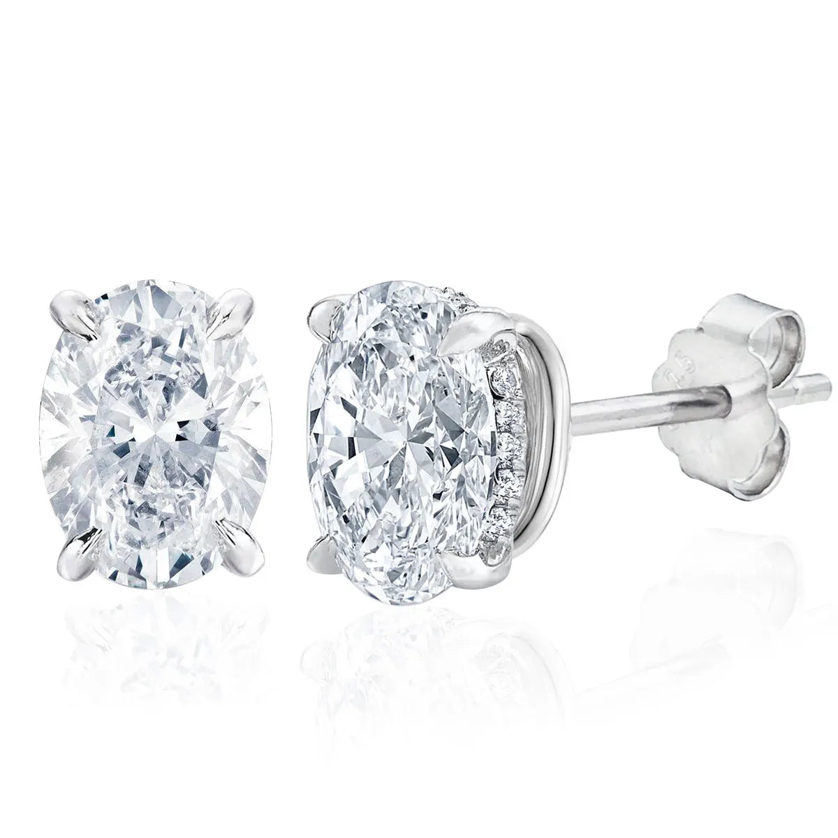 Oval Moissanite Stud Earrings in Sterling Silver — Oval front and side