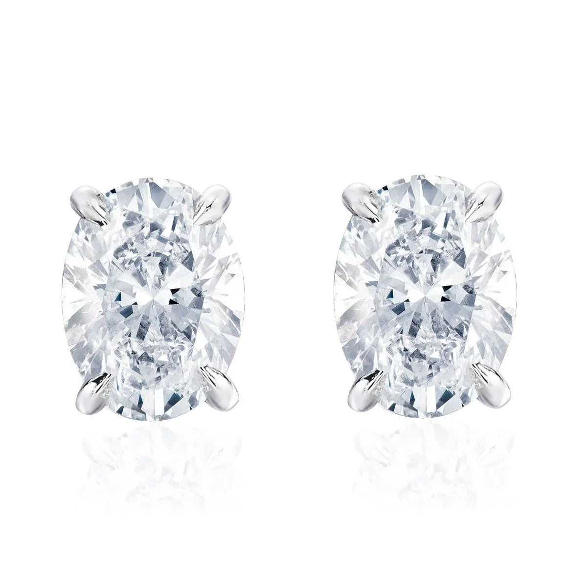 Oval Moissanite Stud Earrings in Sterling Silver — Oval pair from front