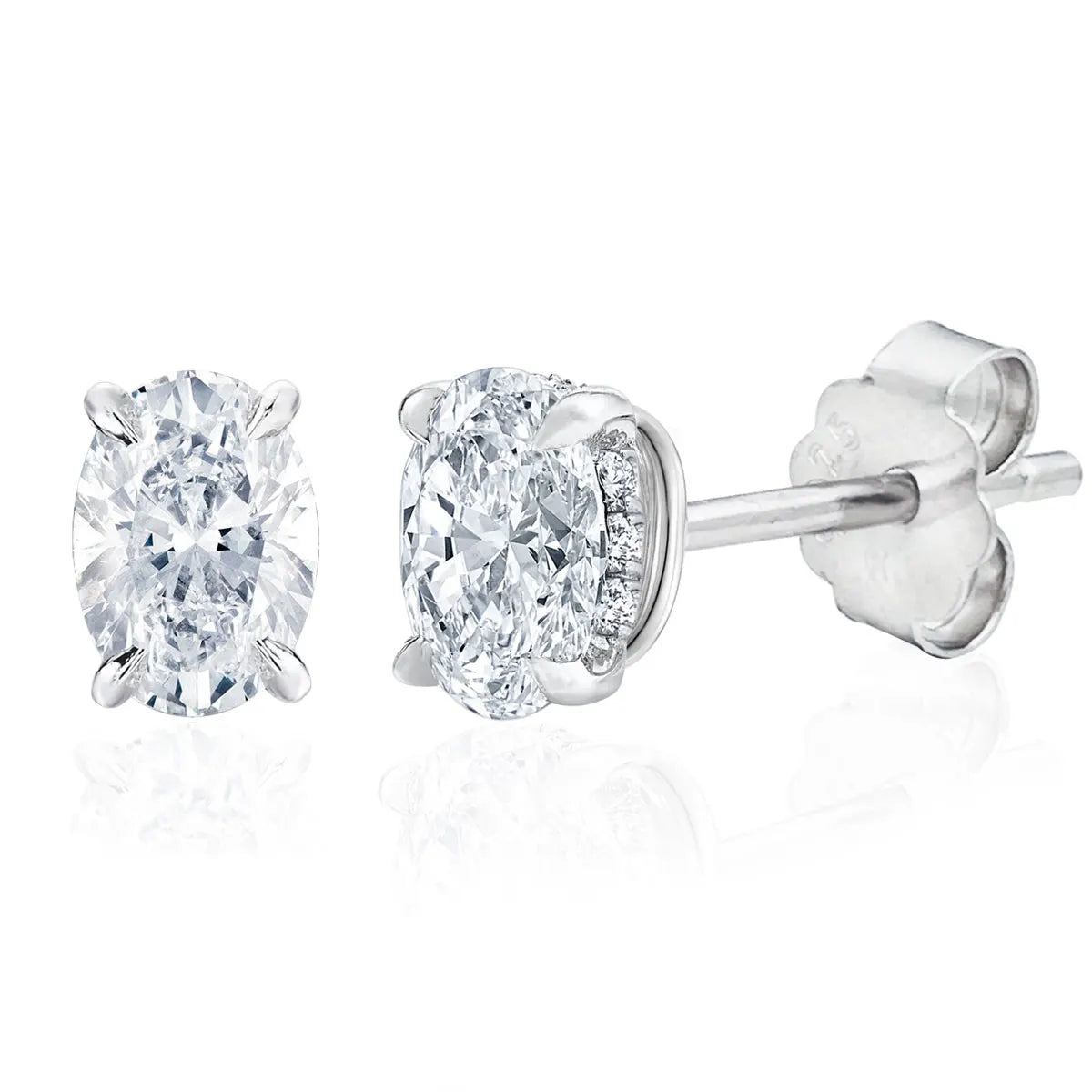 Oval Moissanite Stud Earrings in Sterling Silver — Medium oval pair