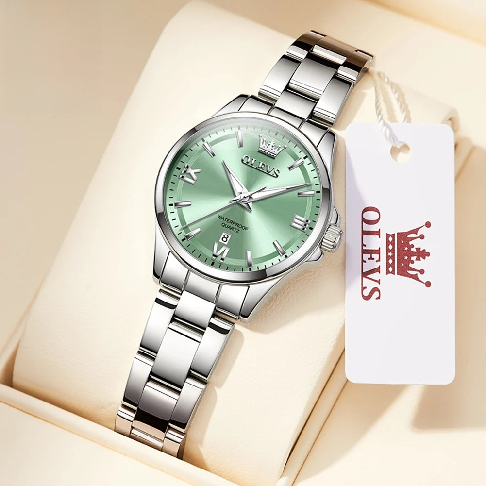 Women's 30mm Roman Numeral Quartz Bracelet Watch — Silver Tone / Mint Green Dial