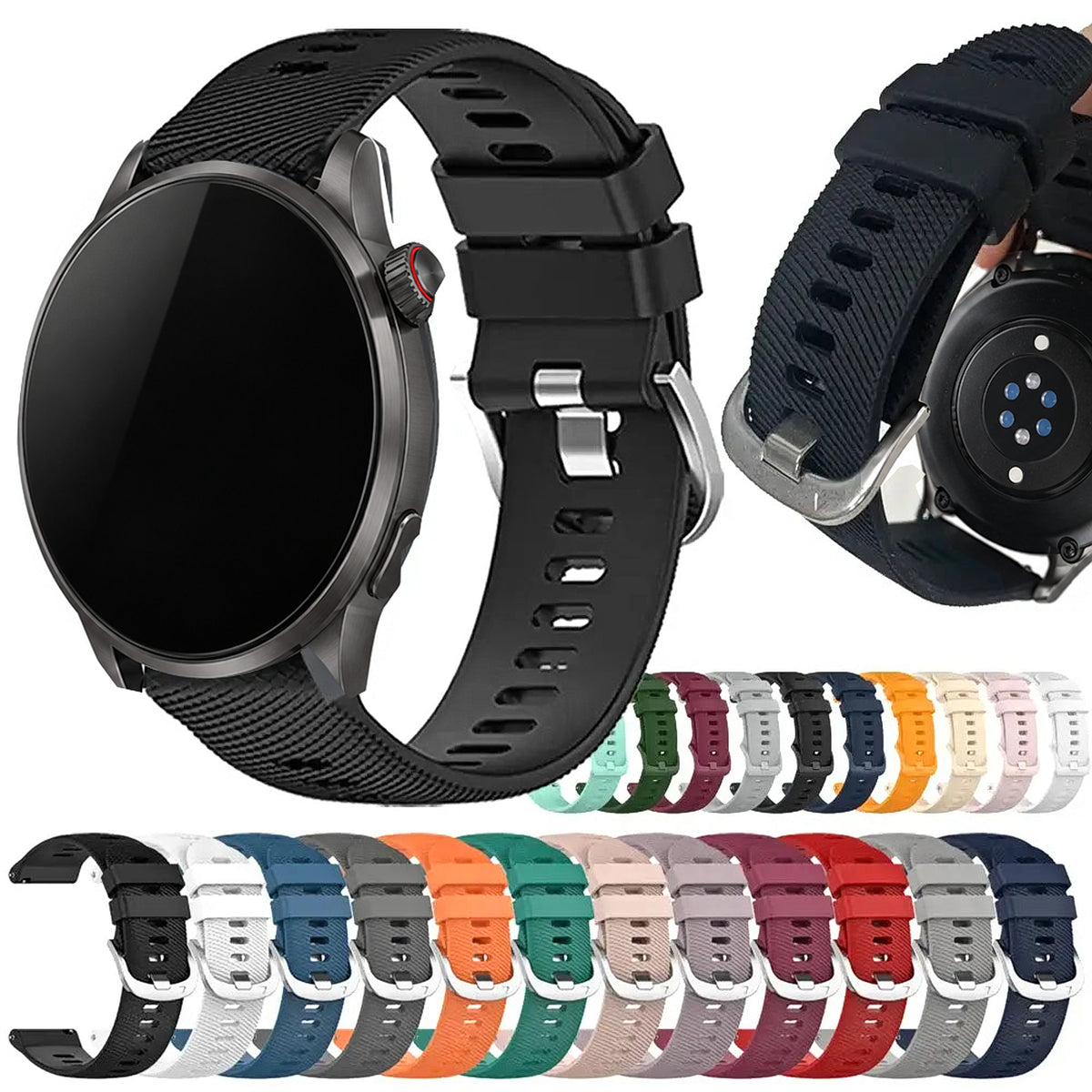 Amazfit Balance, GTR, GTS & Bip Ridged Silicone Sport Band, 32 Colors