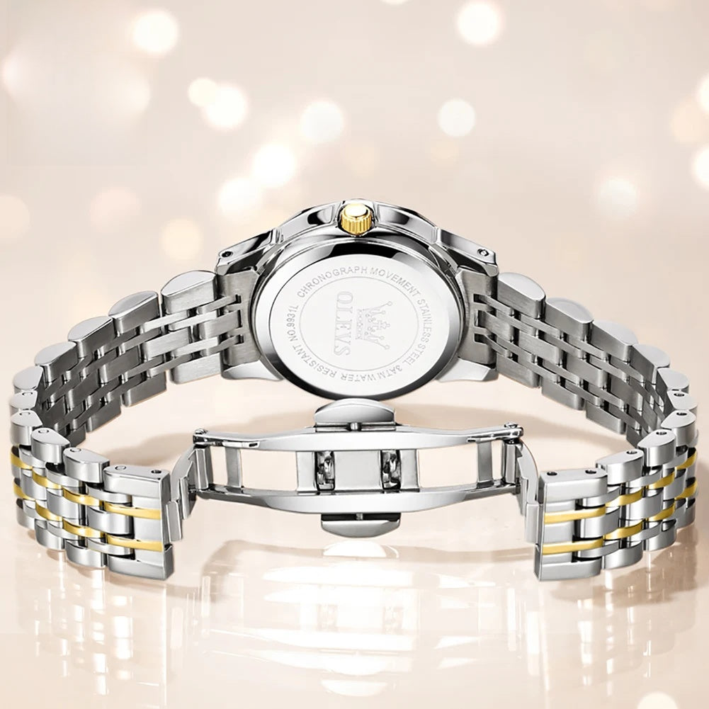 Women's Faceted Bezel Quartz Bracelet Watch — Case back and folding clasp — BandsCo Straps