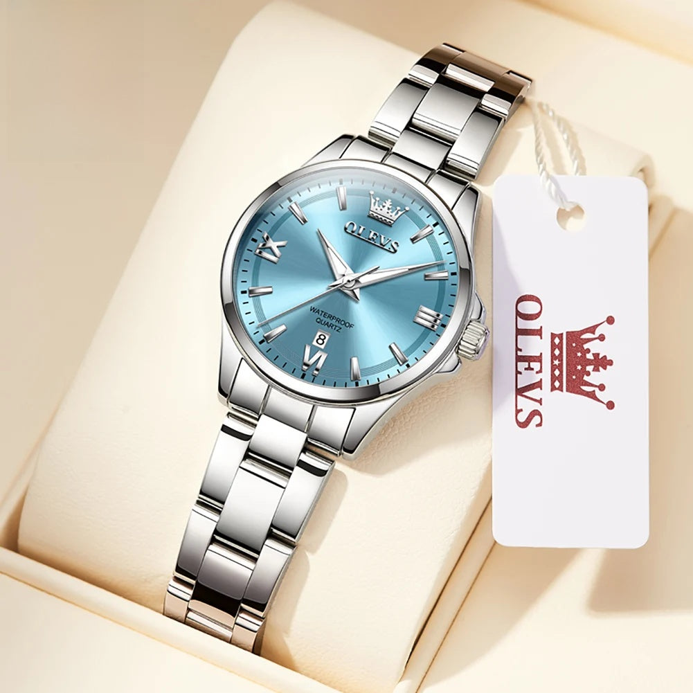 Women's Pastel Dial Stainless Steel Quartz Watch — Light Blue — BandsCo Straps