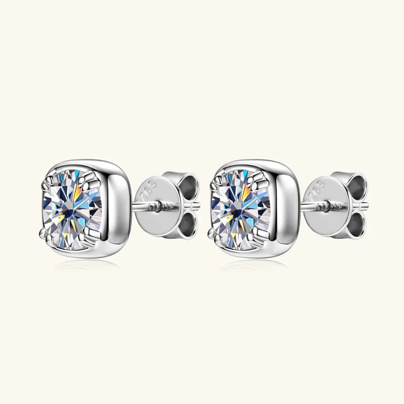 Round Moissanite Square-Setting Stud Earrings — Silver-tone stud pair — BandsCo Straps