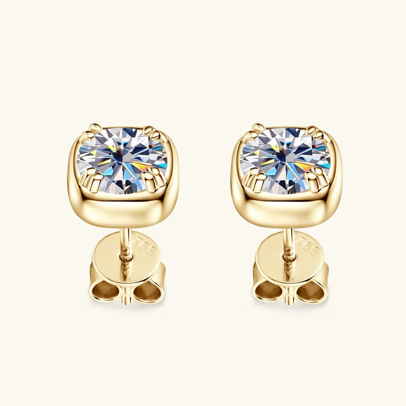 Round Moissanite Square-Setting Stud Earrings — Gold-tone butterfly backs — BandsCo Straps