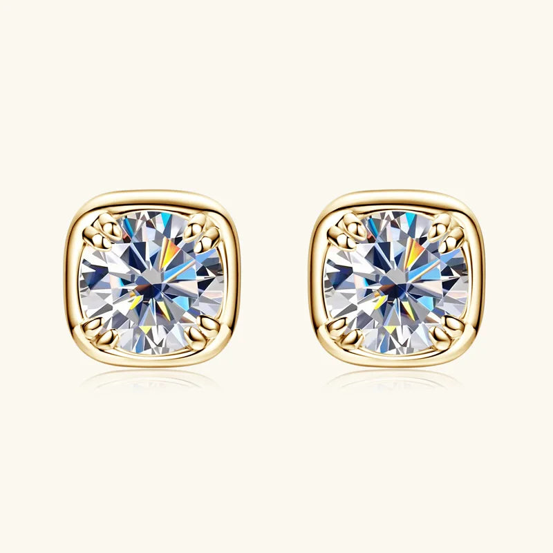 Round Moissanite Square-Setting Stud Earrings — Gold-tone square-setting studs — BandsCo Straps