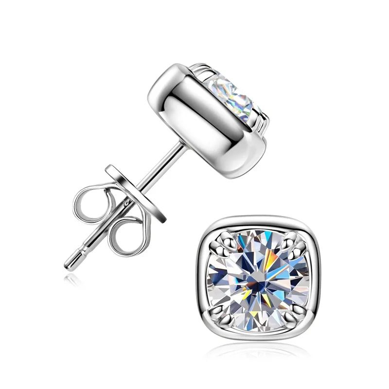 Round Moissanite Square-Setting Stud Earrings — Silver Tone — BandsCo Straps