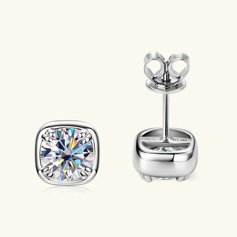 Round Moissanite Square-Setting Stud Earrings — Silver-tone post and back — BandsCo Straps