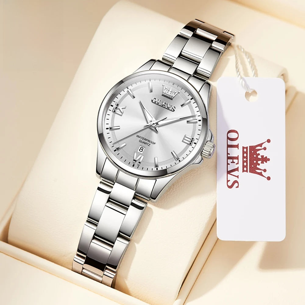 Women's 30mm Roman Numeral Quartz Bracelet Watch — Silver Tone / White Dial