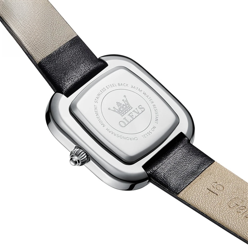 Women's Square Crystal Bezel Leather Watch — Square case back and leather strap — BandsCo Straps