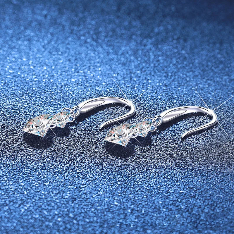 Two-Stone Moissanite Hook Drop Earrings in Sterling Silver — Rear settings