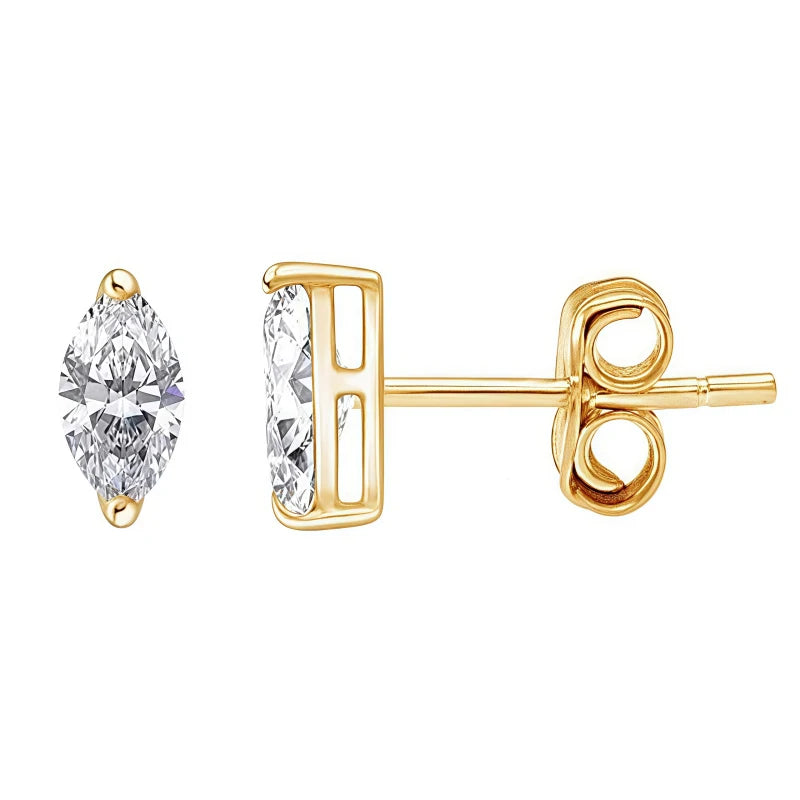 Marquise Moissanite Stud Earrings in 925 Sterling Silver — Gold-tone front and back