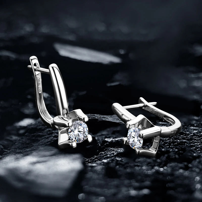 Moissanite Leverback Drop Earrings in Sterling Silver — Silver leverback pair