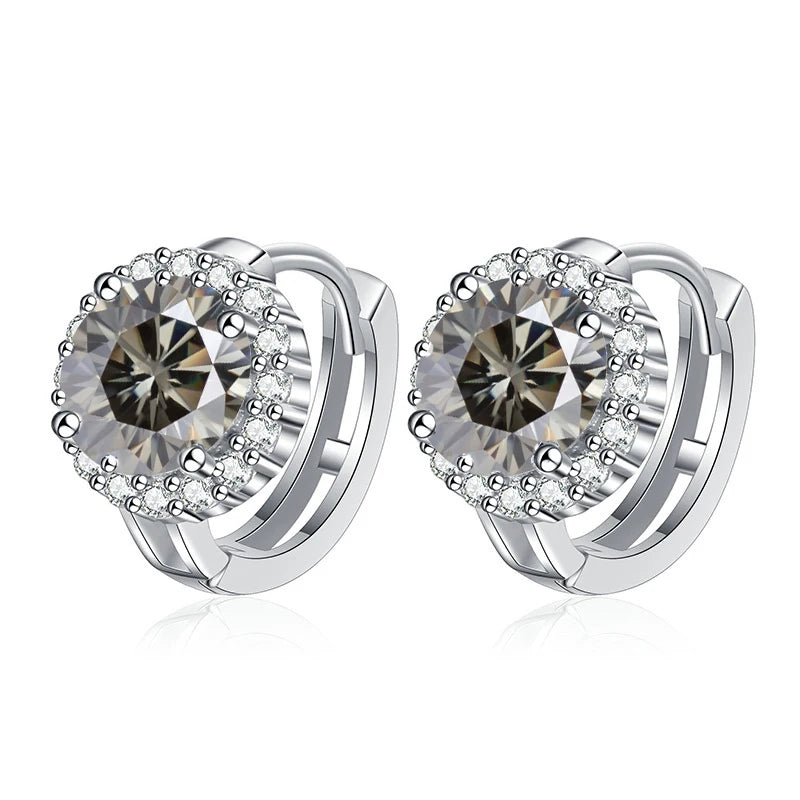 Colored Round Halo Moissanite Hoop Earrings in Silver - Gray centers