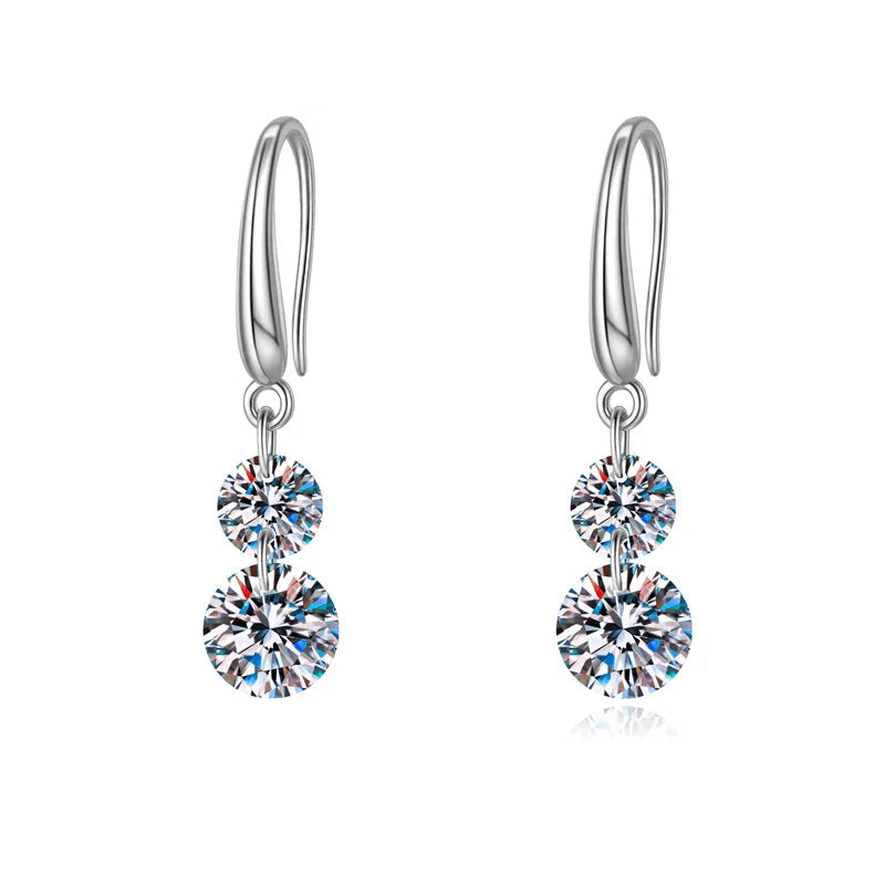 Two-Stone Moissanite Hook Drop Earrings in Sterling Silver — Front pair