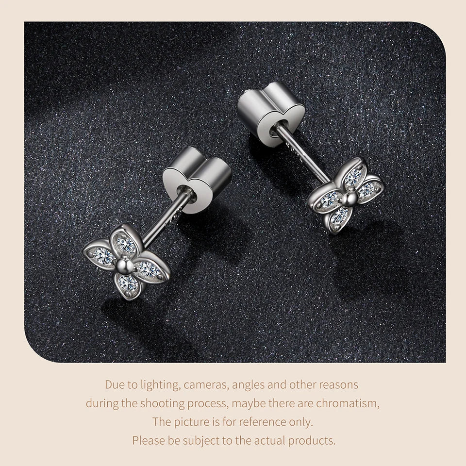 Four-Leaf Clover Moissanite Stud Earrings in Silver — Clover pair close-up