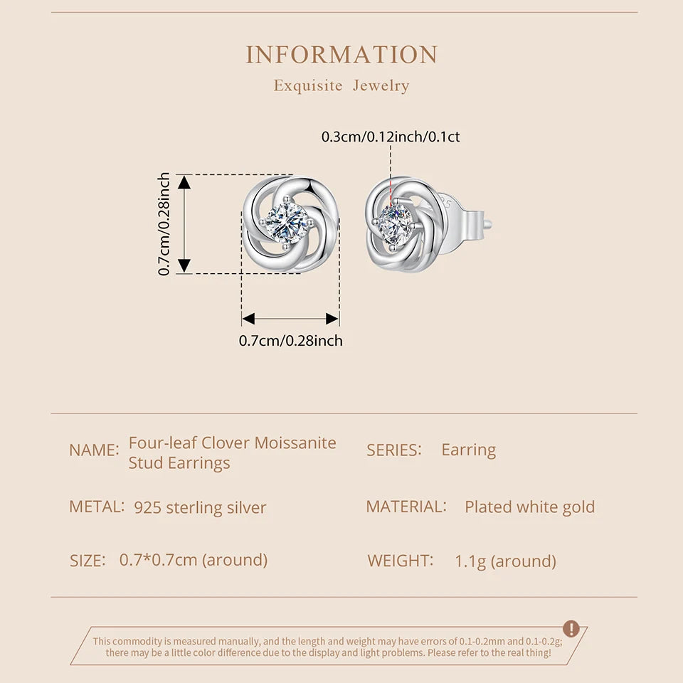 Moissanite Clover Knot Stud Earrings in Sterling Silver — Clover stud dimensions — BandsCo Straps