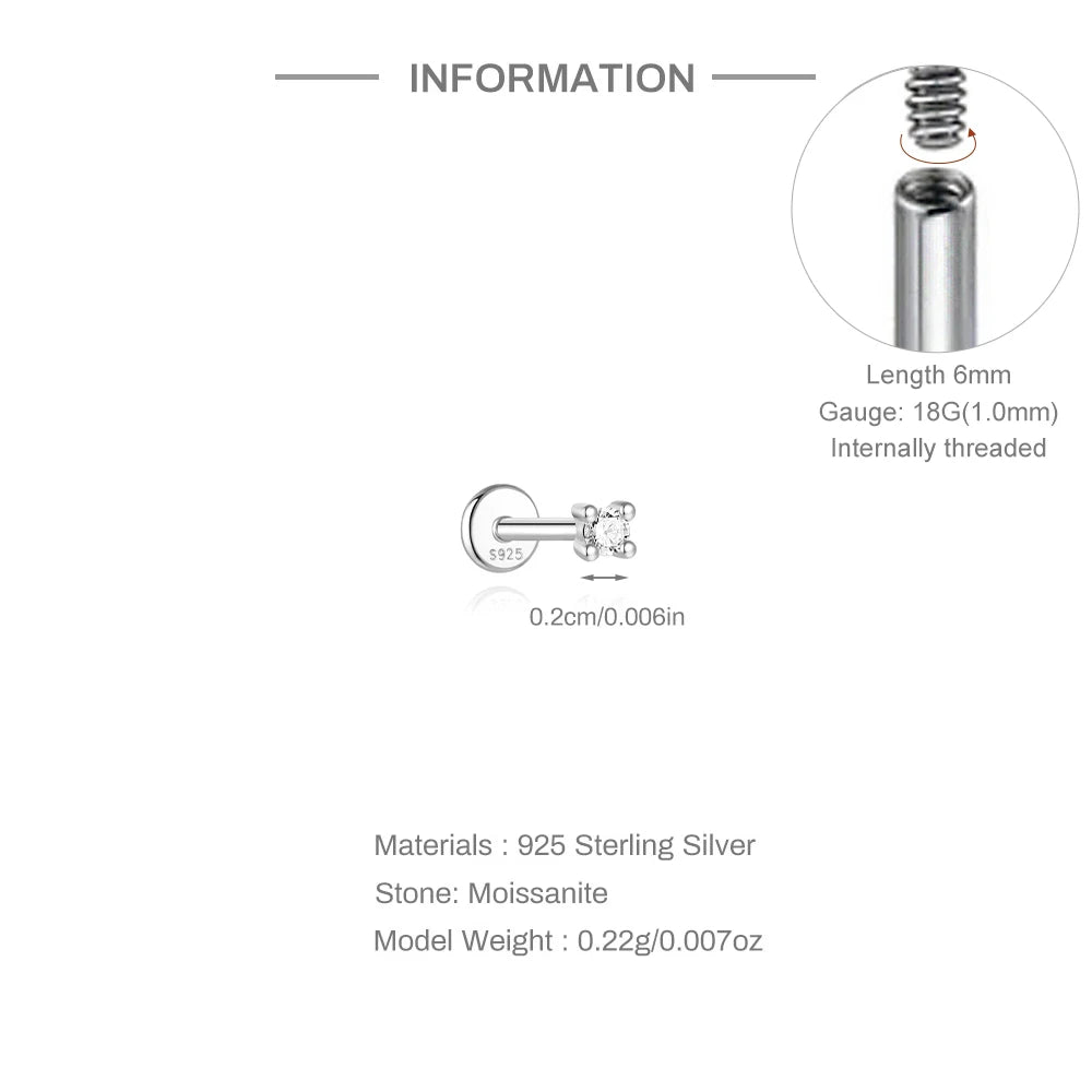 Single Moissanite Earring: Mini Stud & Hoop Styles - selected design dimensions and construction, view 36