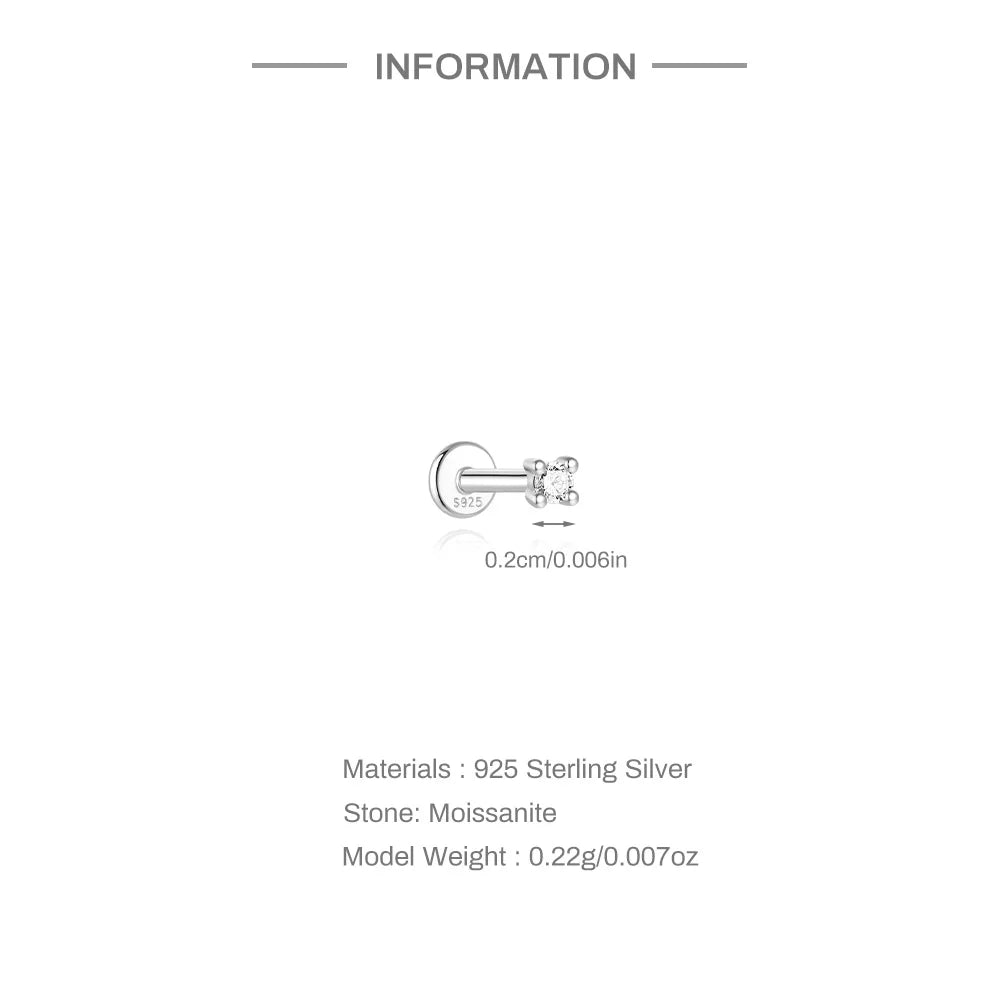 Single Moissanite Earring: Mini Stud & Hoop Styles - selected design dimensions and construction, view 35