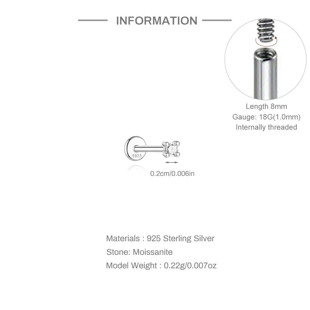 Single Moissanite Earring: Mini Stud & Hoop Styles - selected design dimensions and construction, view 16
