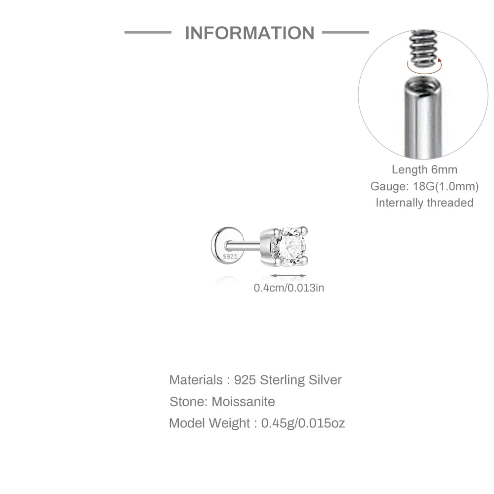 Single Moissanite Earring: Mini Stud & Hoop Styles - selected design dimensions and construction, view 14