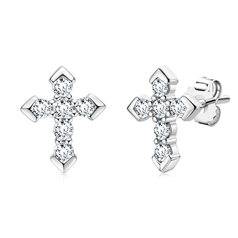 Moissanite Arrow Cross Stud Earrings in Sterling Silver — Moissanite arrow cross studs — BandsCo Straps
