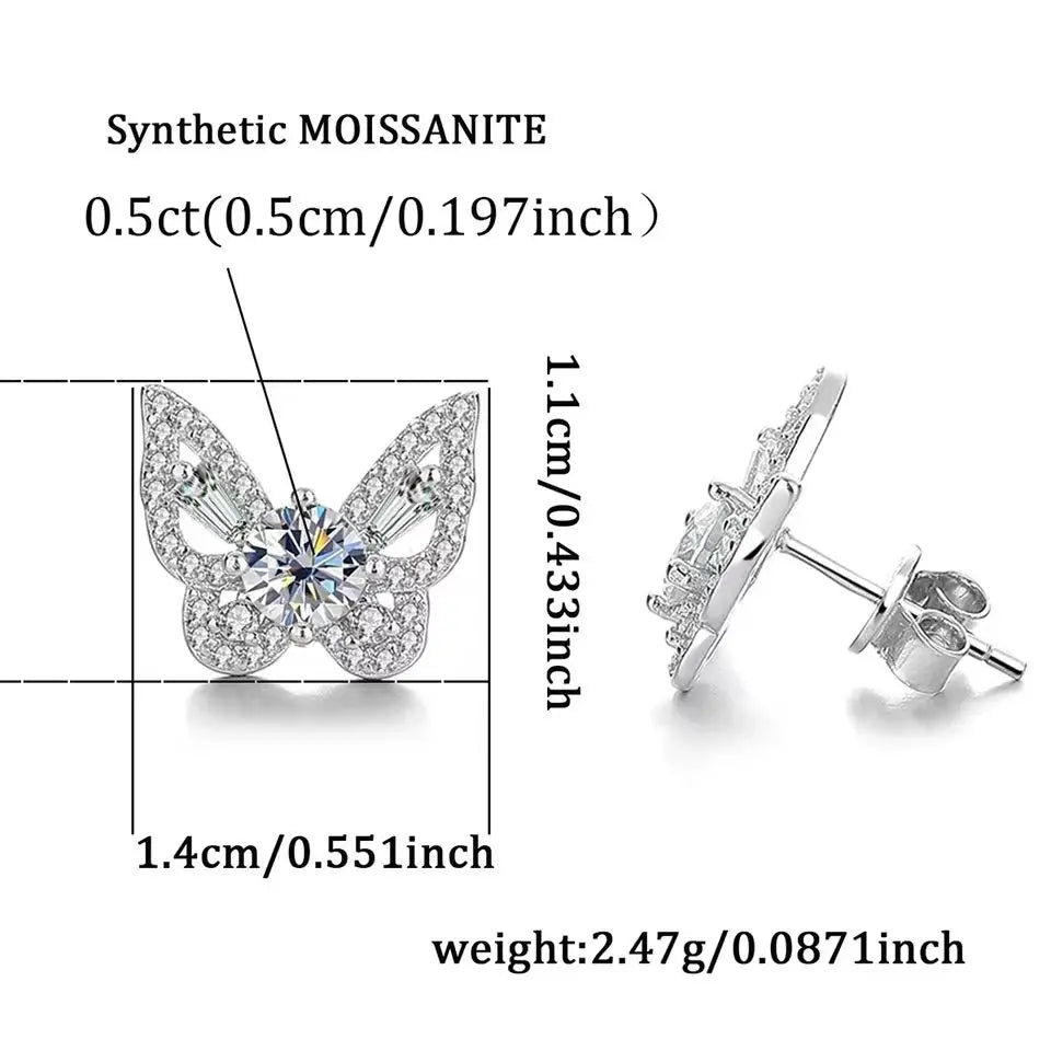 Butterfly Moissanite Stud Earrings in Sterling Silver — Butterfly measurements