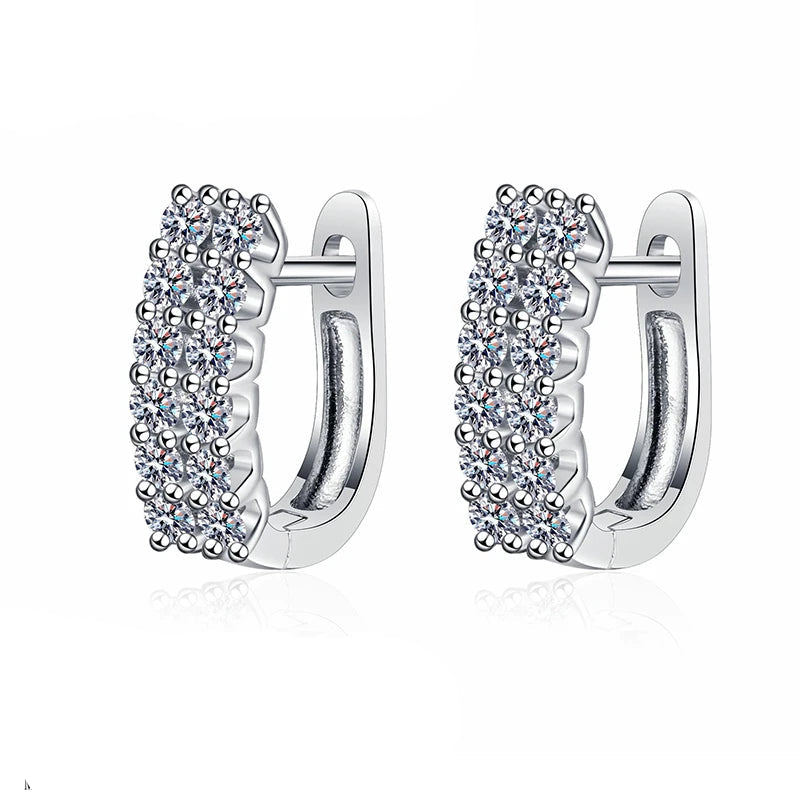 Pavé Moissanite Huggie Hoop Earrings in Sterling Silver — Pavé hoop pair