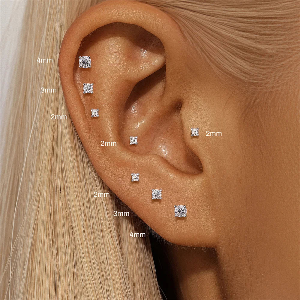 Moissanite Single Earrings in Sterling Silver - Multiple earring designs and scale on ear