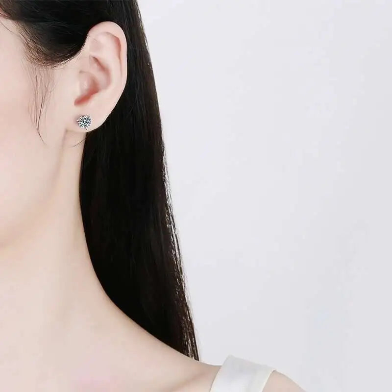 Colored Moissanite Necklace, Stud Earrings & Ring Set — Stud worn on ear