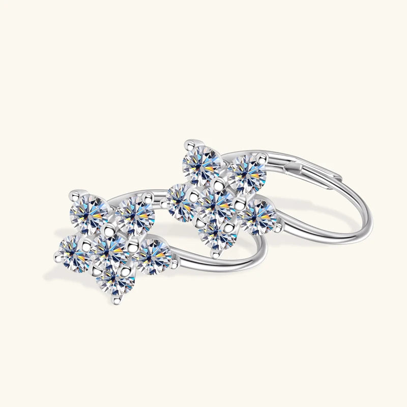 Flower Cluster Moissanite Leverback Earrings in Sterling Silver — Silver angled pair