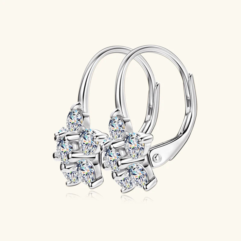 Flower Cluster Moissanite Leverback Earrings in Sterling Silver — Silver reverse