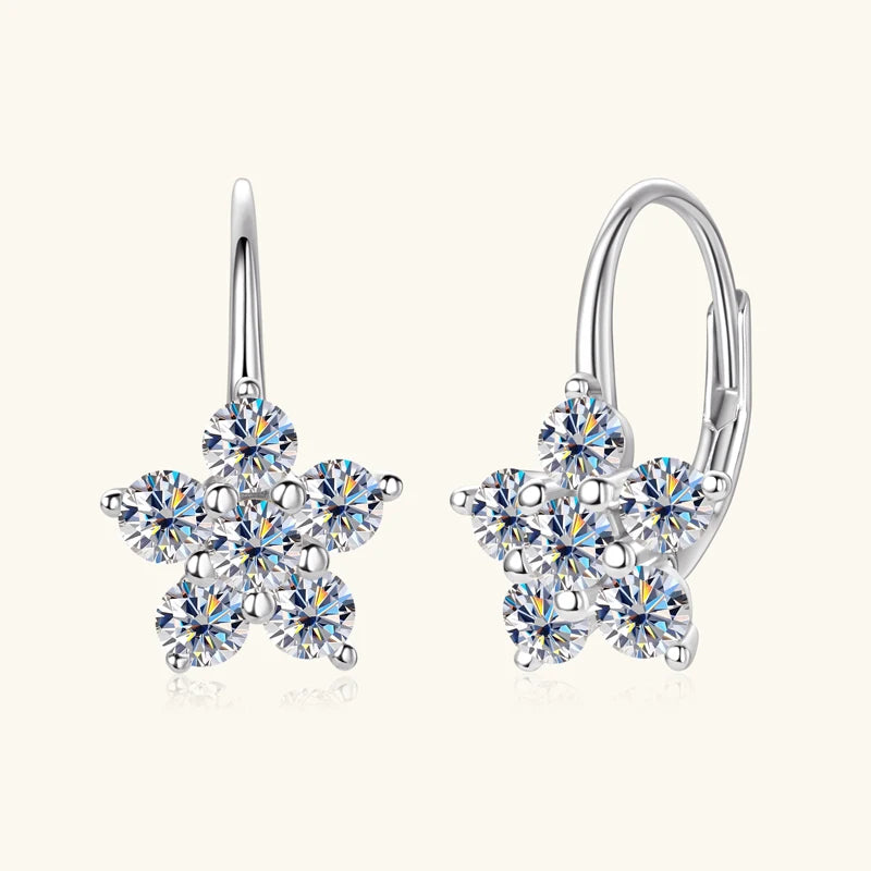 Flower Cluster Moissanite Leverback Earrings in Sterling Silver — Silver finish