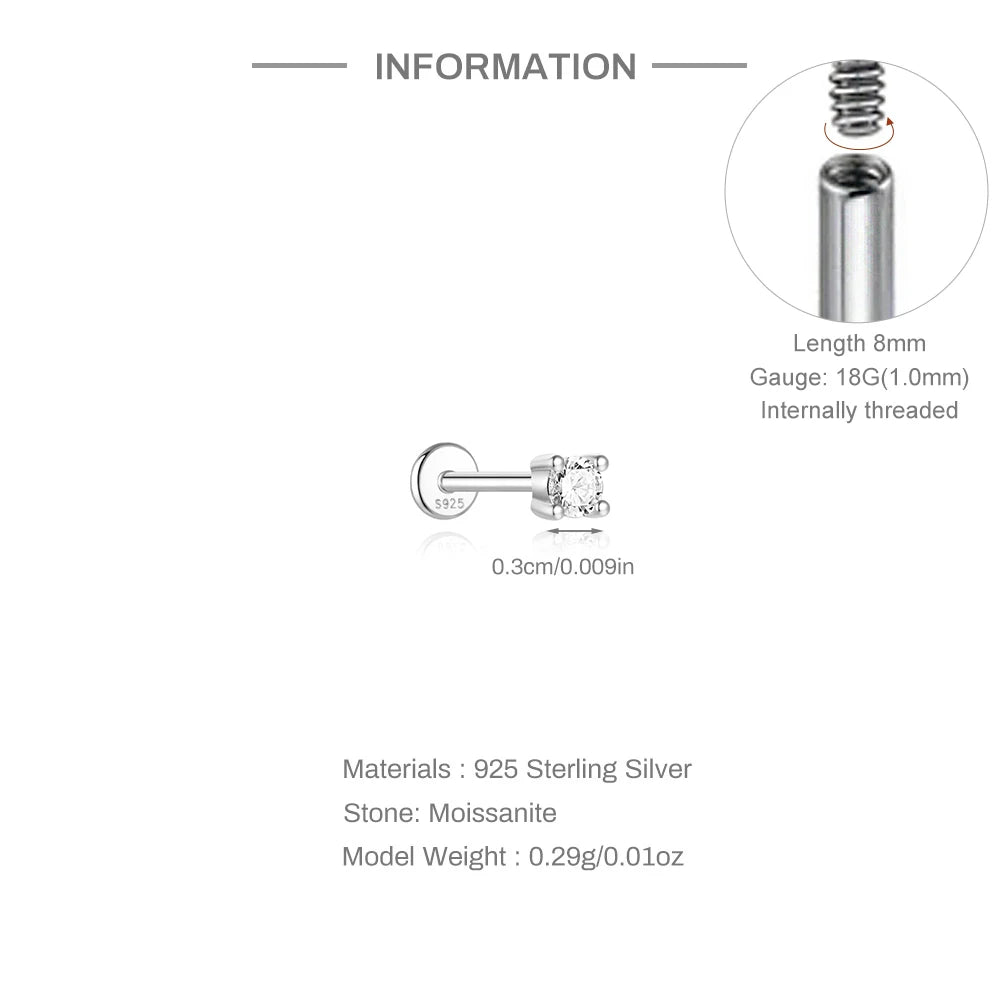 Single Moissanite Earring: Mini Stud & Hoop Styles - selected design dimensions and construction, view 15