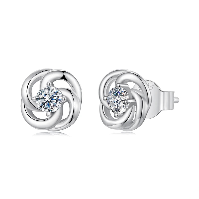 Moissanite Clover Knot Stud Earrings in Sterling Silver — Clover knot stud earrings — BandsCo Straps